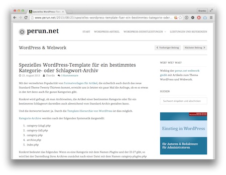 Screenshot WordPress-Templats für ausgewählte Kategorien